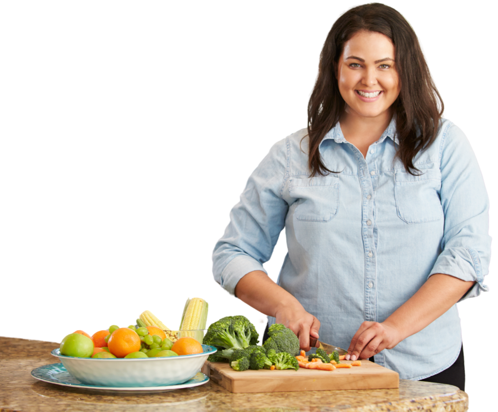 Smiling woman preparing food